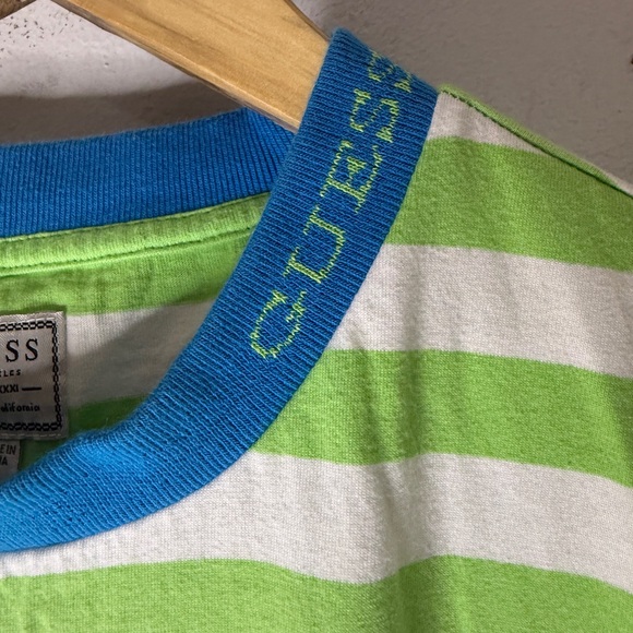 Guess Originals Mens Vintage Striped Green White Tee Shirt Size Small - Picture 4 of 6